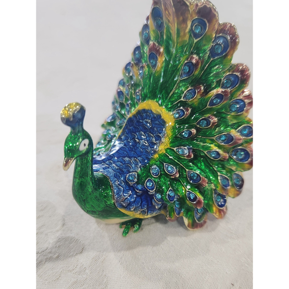 Peacock Trinket Box Green Blue, EUC - Picture 6 of 6